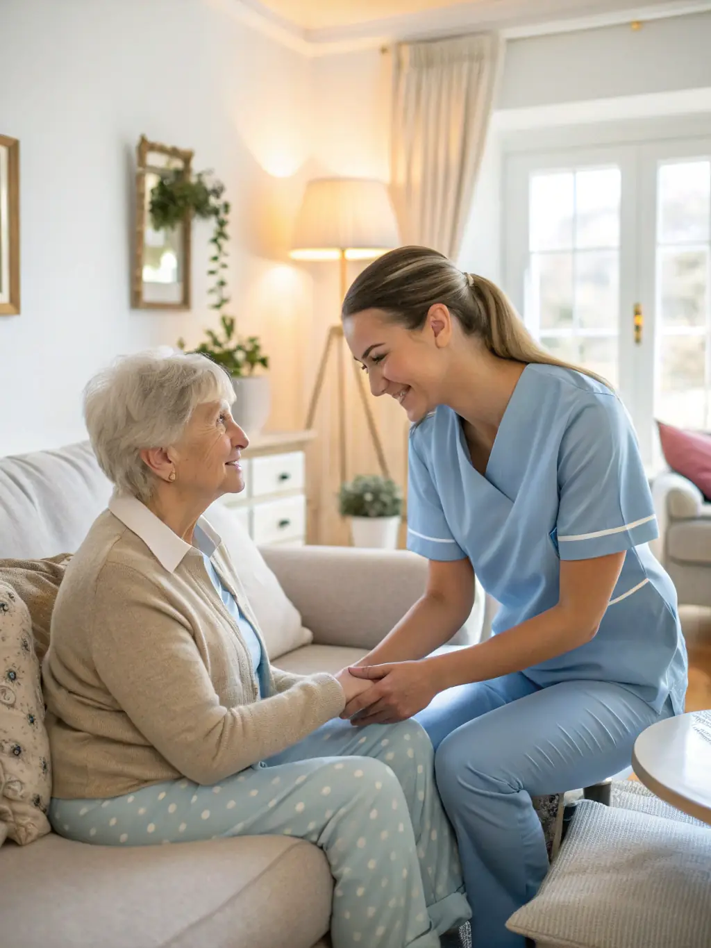 A caregiver providing attentive care to a member in their home, highlighting Respite services.