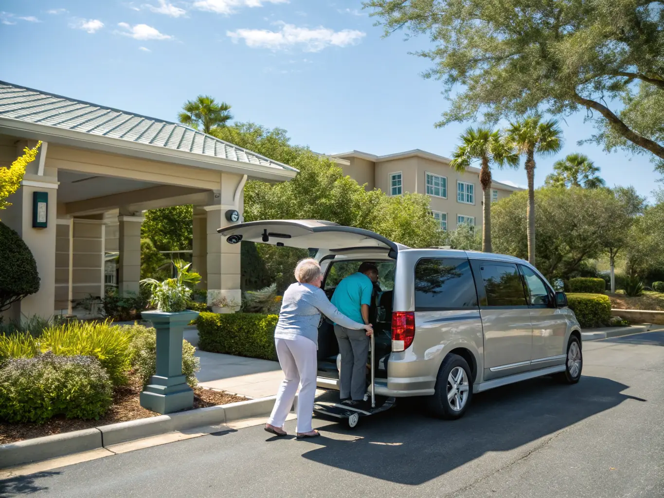 A modern, accessible vehicle providing transportation assistance to a client, highlighting the convenience and reliability of Tandem Services.